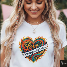 Tribal Geometric Heart Love Conquers All T Shirt