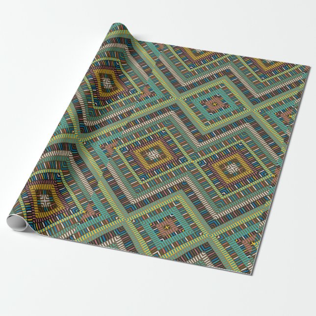 Tribal Geometric Mönster Boho Ethnic Aztec Presentpapper (Utrullad)