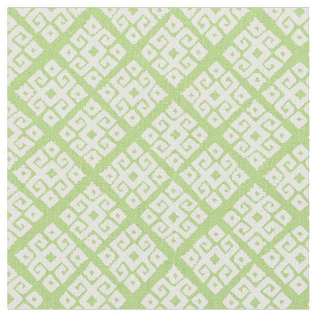 Tribal geometric nyckel white grönt mönster tyg (Närbild)