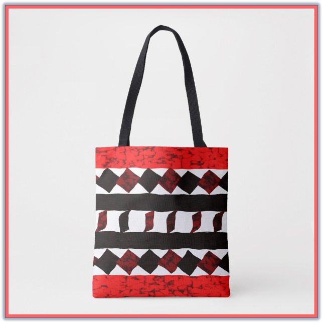 Tribal Geometric Orange och Black Mönster Tote Bag Tygkasse (Skapare uppladdad)