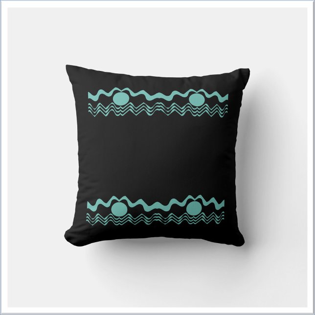 Tribal Geometric Turquoise Blue and Black Kudde (Skapare uppladdad)