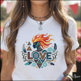 Tribal geometrisk kärleksfigur med flammor t shirt