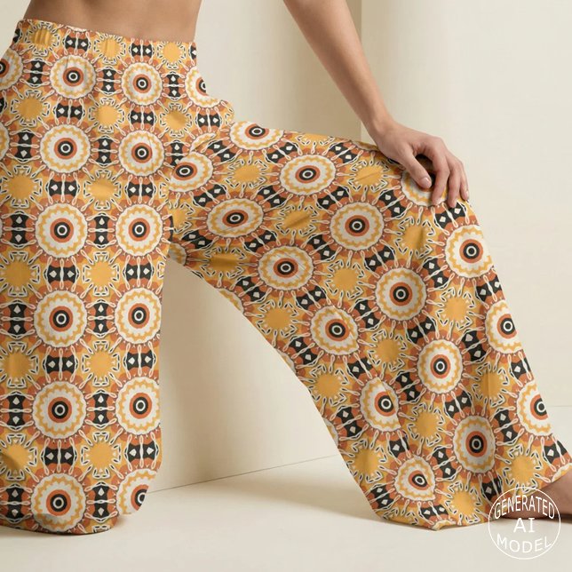 Tribal geometrisk mandala bränd orange svart boho tyg (Skapare uppladdad)