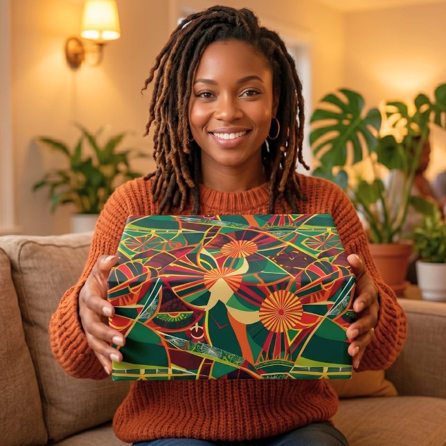 Tribal geometrisk soluppgång Afrikansk-amerikanska Presentpapper (Tribal Geometric Sunburst African American Gifts Wrapping Paper)