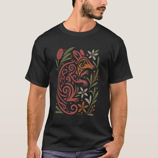 Tribal Gilbert’s Potoroo with Native Flora T Shirt (Framsida)
