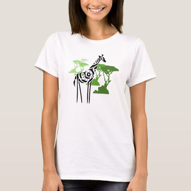Tribal Giraffe - Grönt T-shirt (Framsida)