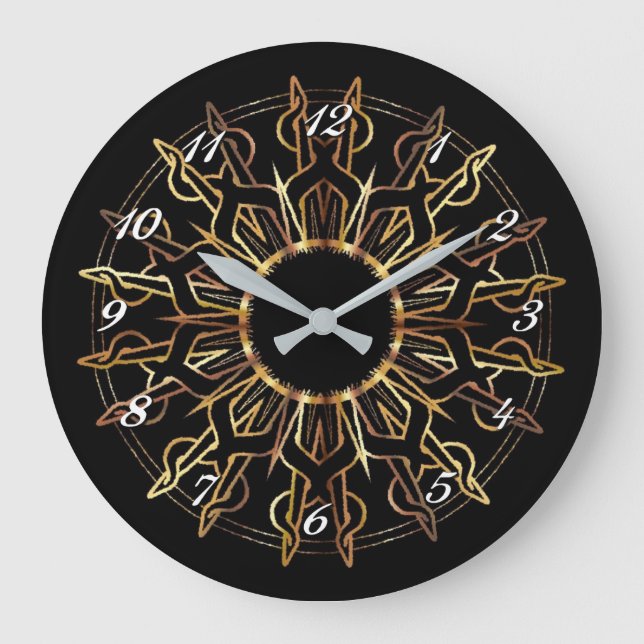 Tribal Golden Sol Wall Clock Stor Klocka (Framsida)