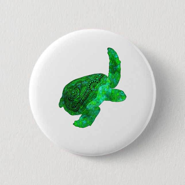 Tribal Grönt Sea Turtle Knapp (Framsida)