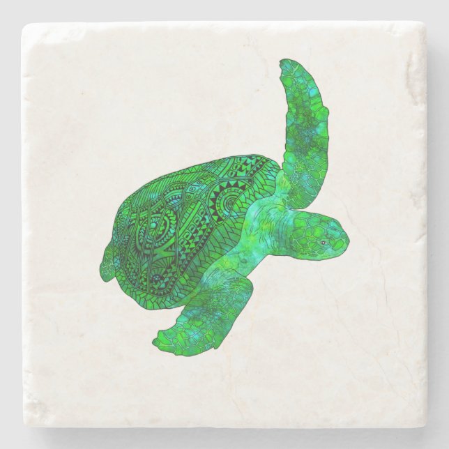 Tribal Grönt Sea Turtle Stenunderlägg (Framsidan)