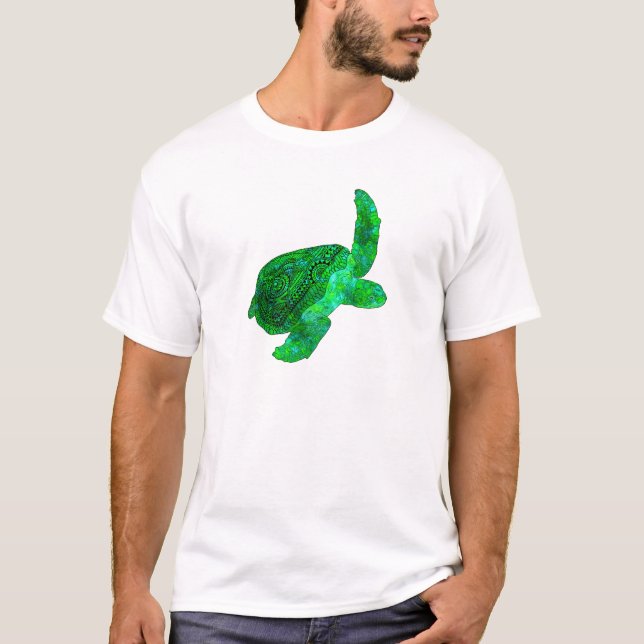 Tribal Grönt Sea Turtle T Shirt (Framsida)