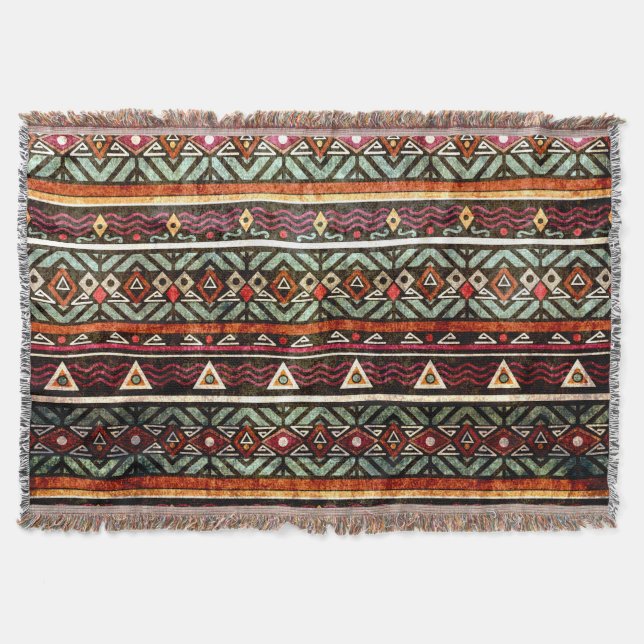 Tribal Grunge: Ethno Retro Mönster Filt (Framsidan)