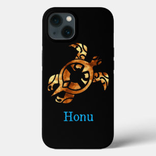 Tribal Guld Hawaiian Sea Turtle on Black