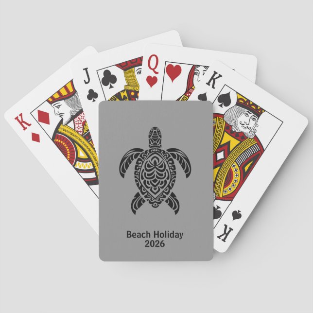 Tribal havssköldpadda, svart på grå casinokort (Baksidan)