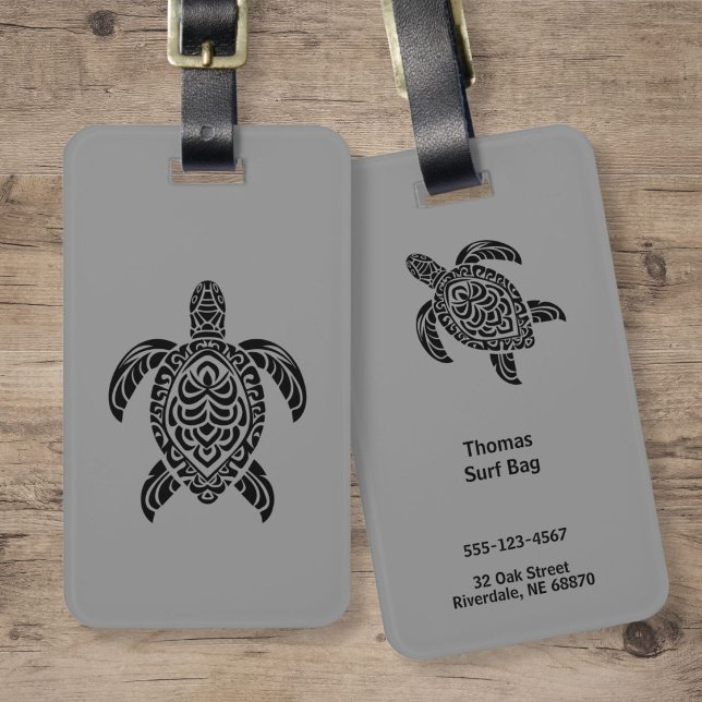 Tribal Havssköldpadda, svart på grått Bagagebricka (Skapare uppladdad)
