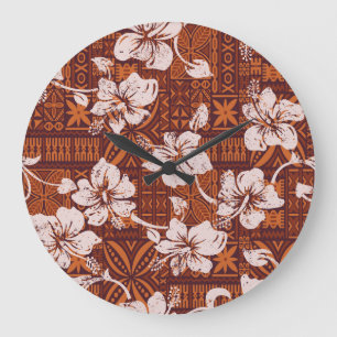 Tribal Hawaiian: Hibiscus Flower Tapet Stor Klocka