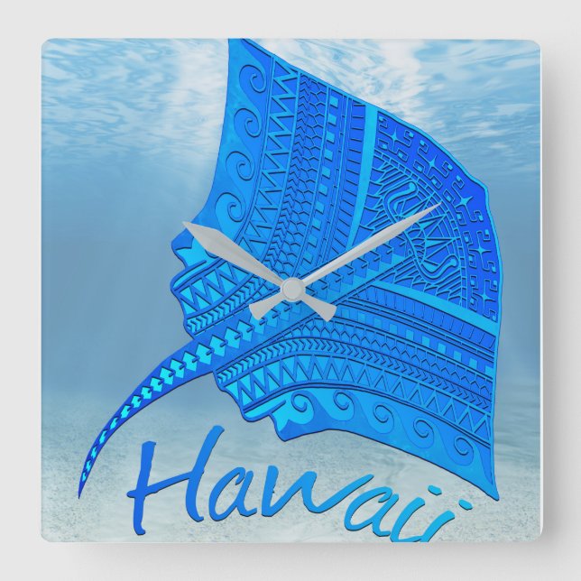 Tribal Hawaiian Stingray Fyrkantig Klocka (Framsida)