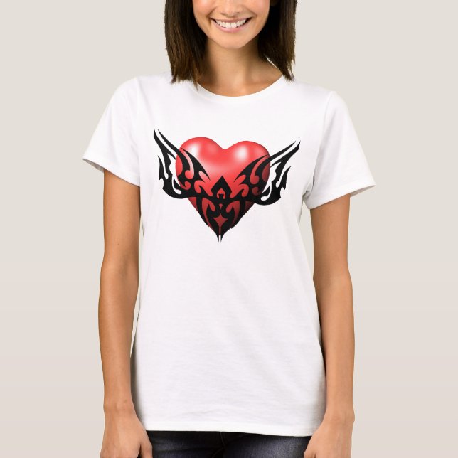 Tribal Heart Långärmad T- Shirt Tee (Framsida)
