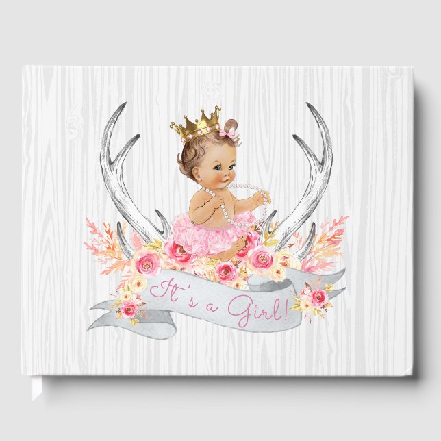 Tribal hjorthorn Boho prinsessa bebisfest gästbok (Framsida)