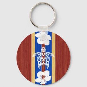 Tribal Honu Fake Wood Surfboard Nyckelring