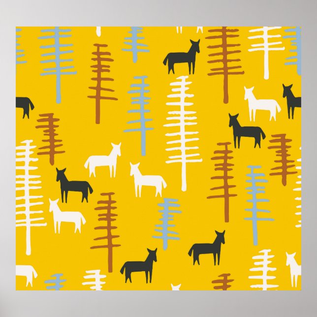 Tribal Horses: Forest Retro Seamless Poster (Framsidan)