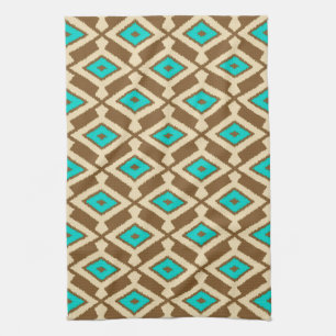 Tribal Ikat Mönster, Beige, Taupe och Turcouise Kökshandduk