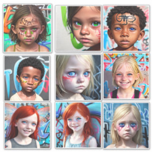 Tribal Kids   Barn i Futuristiska i städer Klistermärken