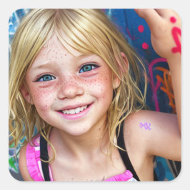 Tribal Kids | Cute Little Blonde med Freckles Fyrkantigt Klistermärke