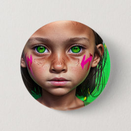 Tribal Kids | Futuristiska Stoic Girl Grönt Ögon Knapp