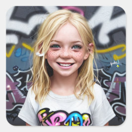 Tribal Kids | Lekande av lilla Blonde med Freckles Fyrkantigt Klistermärke