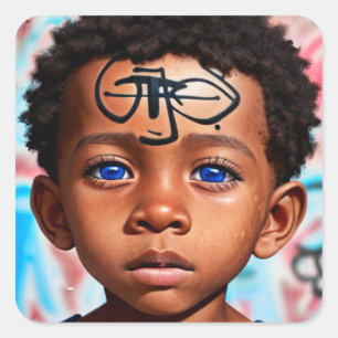 Tribal Kids   Little Futuristiska Boy Street Art Fyrkantigt Klistermärke