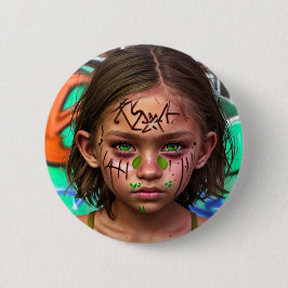 Tribal Kids | Urban Futuristiska Girl Grönt Ögon Knapp