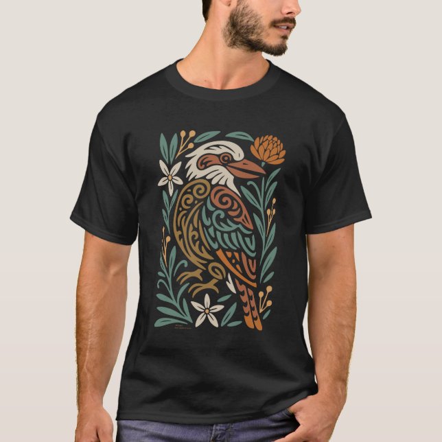 Tribal Kookaburra with Native Flora T Shirt (Framsida)