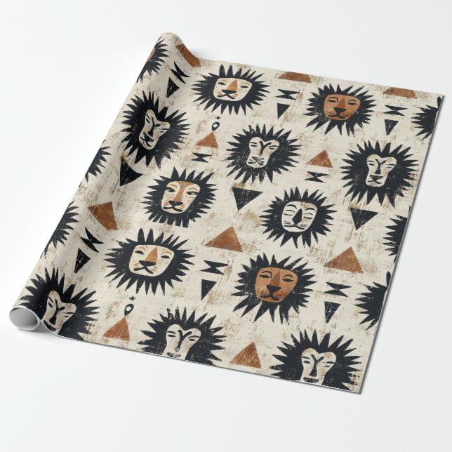 Tribal Lejon Safari Mönster Presentpapper (Utrullad)