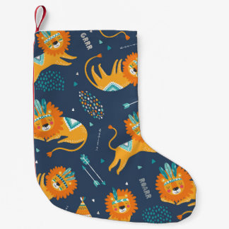 Tribal Lejon Tecknad Seamless Mönster Liten Julstrumpa