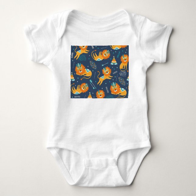 Tribal Lejon Tecknad Sömlös Mönster T Shirt (Framsida)