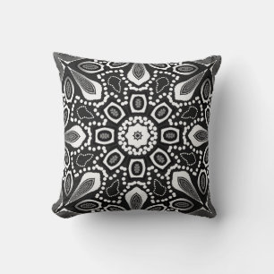 Tribal Lily Black White Geometric Mandala Cushion Kudde