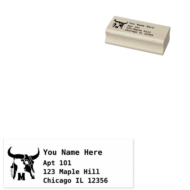 Tribal Longhorn Bull Skull med Monogram Return Stämpel (Stämplad)