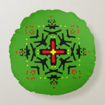 Tribal Mandala Art Rund Kudde<br><div class="desc">This unique hand-drawn mandala features a rustic,  artistic charm with natural variations in the pattern alignment. Detailed with bold Tribal-inspired patterns and vivid colors on a vibrant green background,  this round pillow adds a mysterious and energetic touch to any seating area.</div>