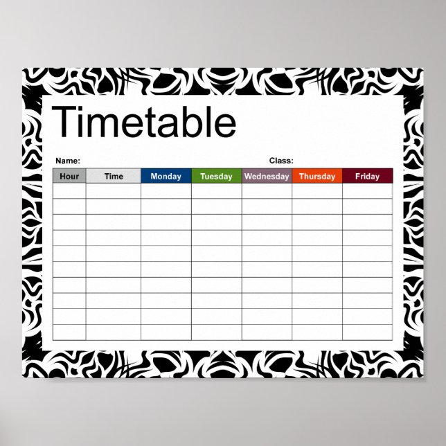 Tribal Mandala Black Timetable Poster (Framsidan)