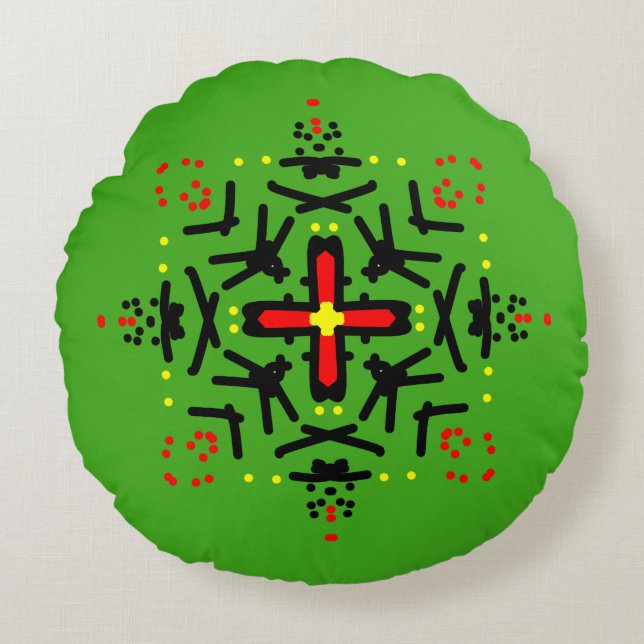 Tribal Mandala-konst Rund Kudde (Framsidan)