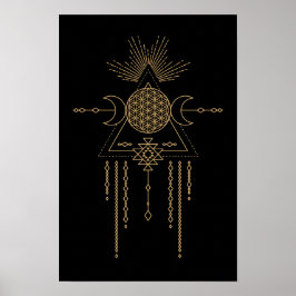 Tribal Mandala Line Art Geometry Måne Inslag Poster
