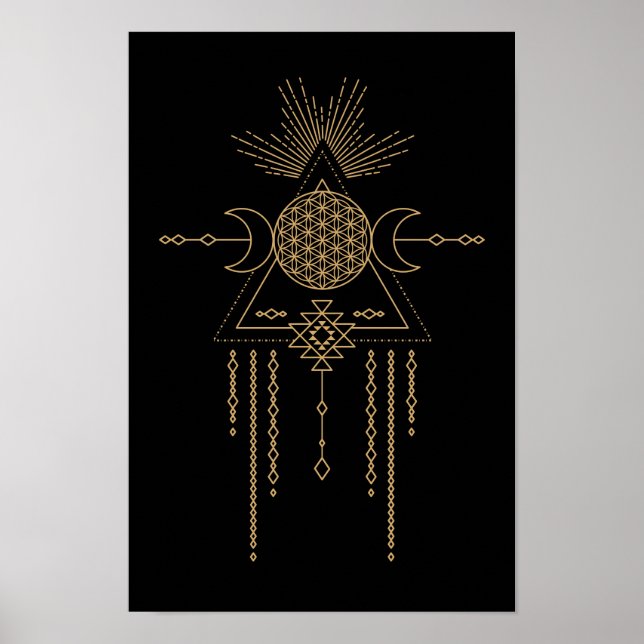 Tribal Mandala Line Art Geometry Måne Inslag Poster (Framsidan)
