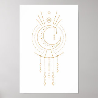 Tribal Mandala Modern Guld Geometry Måne Inslag Poster