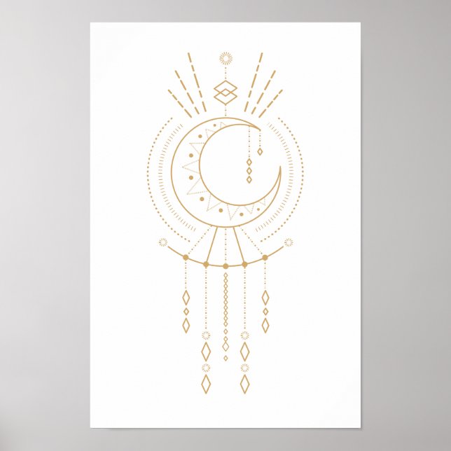 Tribal Mandala Modern Guld Geometry Måne Inslag Poster (Framsidan)