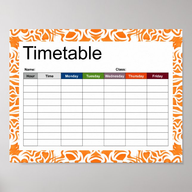 Tribal Mandala Orange Tidtabell Affisch (Framsidan)