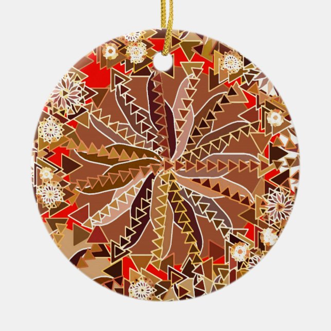 Tribal Mandala Print, Brown, Beige and Red Julgransprydnad Keramik (Framsidan)