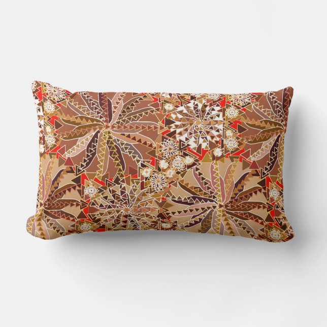Tribal Mandala Print, Brown, Beige and Red Lumbarkudde (Framsida)