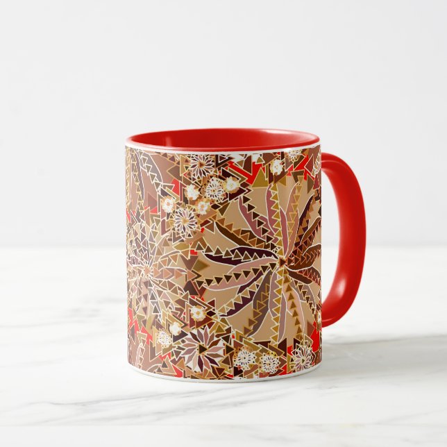 Tribal Mandala Print, Brown, Beige and Red Mugg (Framsida höger)