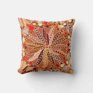 Tribal Mandala Print, Brown, Beige och Red Kudde
