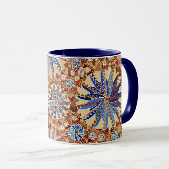 Tribal Mandala Print, Camel Tan och Denim Blue Mugg (Framsida höger)
